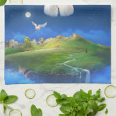 猫との夢のような夜空 キッチンタオル (折り畳み)