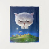 猫との夢のような夜空 タペストリー (正面)