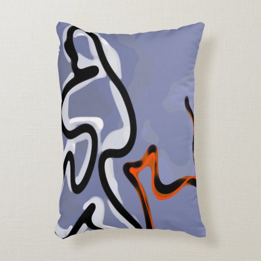 猫との姿:抽象芸術ブルー、オレンジ、B&W アクセントクッション (正面(垂直))