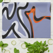 猫との姿:抽象芸術ブルー、オレンジ、B&W キッチンタオル (折り畳み)