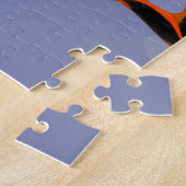 猫との姿:抽象芸術ブルー、オレンジ、B&W ジグソーパズル (側面)