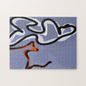 猫との姿:抽象芸術ブルー、オレンジ、B&W ジグソーパズル (横)