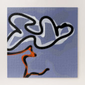 猫との姿:抽象芸術ブルー、オレンジ、B&W ジグソーパズル (横)