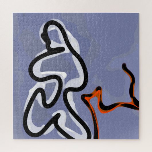 猫との姿:抽象芸術ブルー、オレンジ、B&W ジグソーパズル (縦)