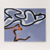 猫との姿:抽象芸術ブルー、オレンジ、B&W ジグソーパズル (横)