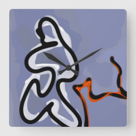 猫との姿:抽象芸術ブルー、オレンジ、B&W スクエア壁時計