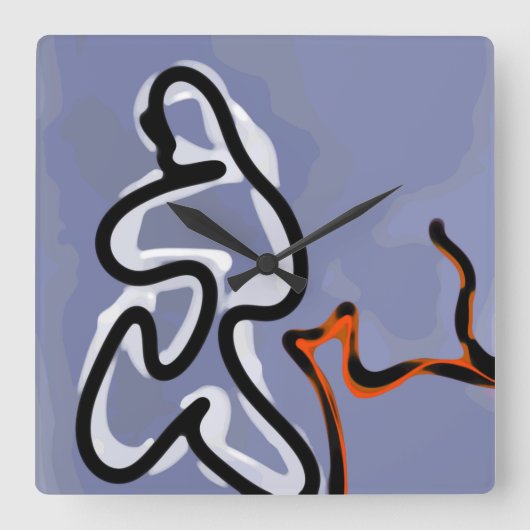 猫との姿:抽象芸術ブルー、オレンジ、B&W スクエア壁時計 (正面)