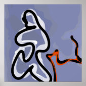 猫との姿:抽象芸術ブルー、オレンジ、B&W ポスター (正面)