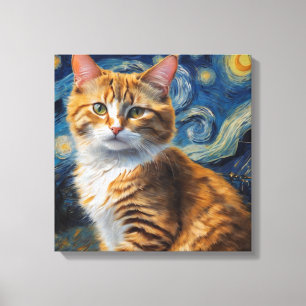 猫との星空のナイトアート キャンバスプリント