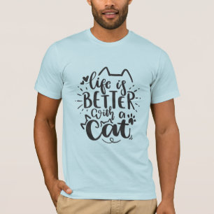 猫との暮らしが良い – 手で書いたかわいい猫 Tシャツ