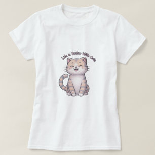 猫との暮らしが良い – Happy Cat顔Tシャツ Tシャツ