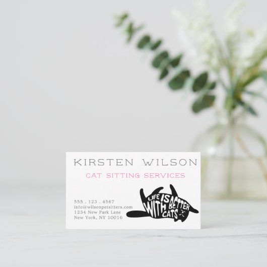 猫との暮らしの方が良い |猫またはペットの座席 名刺 (スタンド正面)