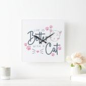 猫との暮らしは猫ことわざ スクエア壁時計 (ホーム)