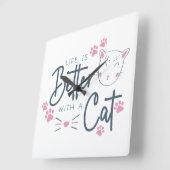 猫との暮らしは猫ことわざ スクエア壁時計 (傾斜)