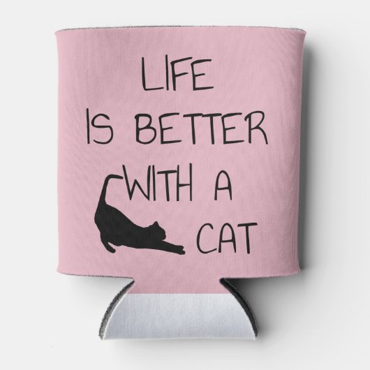 猫との暮らしは良い – 猫好きTシャツ 缶クーラー (正面)