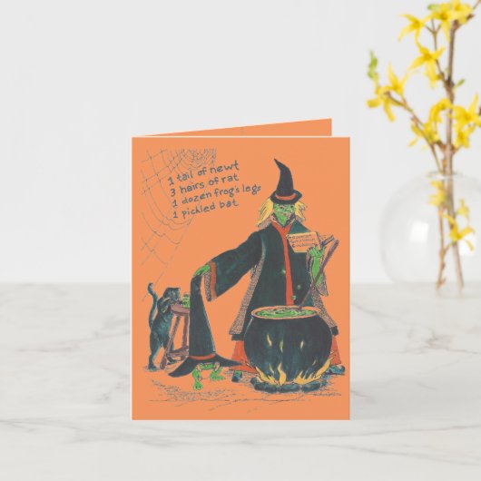 猫との魔法使いの醸造物のハッピーハローウィン カード (黄色い花)