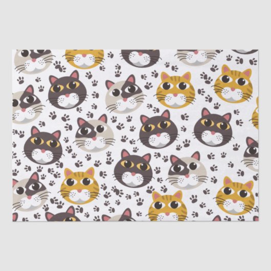 猫とはっきりとした肉球の模様のラッピングペーパー 薄葉紙 (正面)