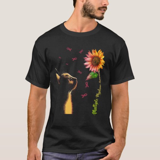 猫とひまわり 多発性骨髄腫 アウェアネス Tシャツ (正面)