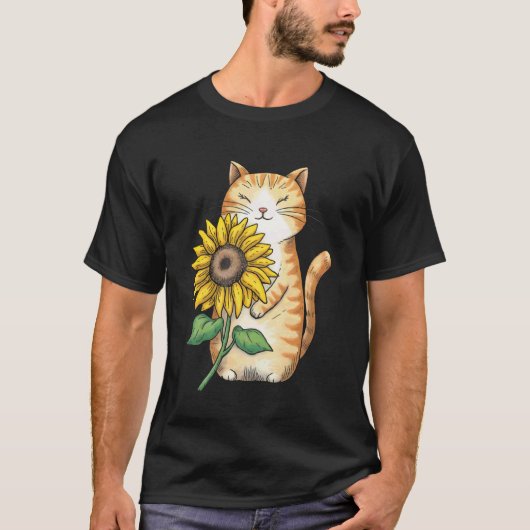 猫とひまわり Tシャツ (正面)