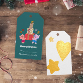 猫とよくはしゃぐギフトのスターハートグリーンクリスマス ギフトタグ