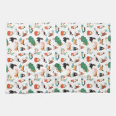 猫とよくはしゃぐクリスマスツリーのパターン キッチンタオル (横)