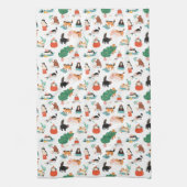 猫とよくはしゃぐクリスマスツリーのパターン キッチンタオル (縦)