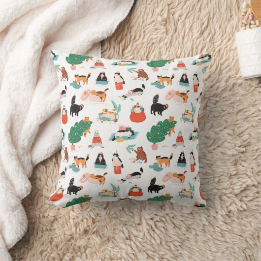 猫とよくはしゃぐクリスマスツリーのパターン クッション (ブランケット)
