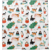 猫とよくはしゃぐクリスマスツリーのパターン シャワーカーテン (正面)