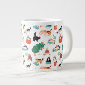 猫とよくはしゃぐクリスマスツリーのパターン ジャンボコーヒーマグカップ (正面右)