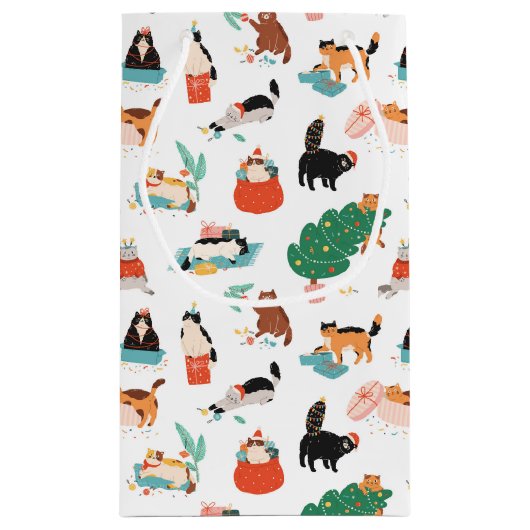 猫とよくはしゃぐクリスマスツリーのパターン スモールペーパーバッグ (裏面)