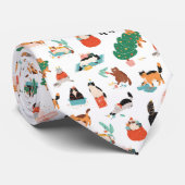 猫とよくはしゃぐクリスマスツリーのパターン ネクタイ (ロール)