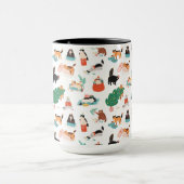 猫とよくはしゃぐクリスマスツリーのパターン マグカップ (中央)