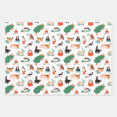 猫とよくはしゃぐクリスマスツリーのパターン ラッピングペーパーシート (正面)