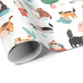 猫とよくはしゃぐクリスマスツリーのパターン ラッピングペーパー (ロールコーナー)