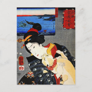 猫とアート日本のの女性 – 歌川国芳 ポストカード