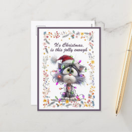 猫とイルミネーション メリークリスマス 楽しい？ シーズンポストカード