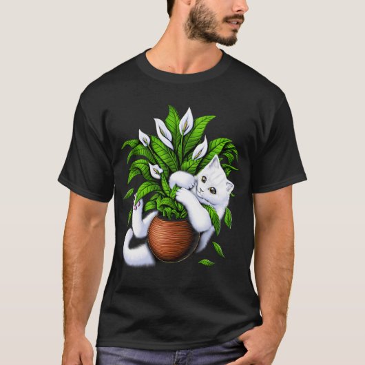 猫とインテリアプランツ Tシャツ (正面)