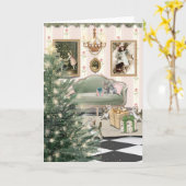 猫とウサギのクリスマスグリーティングカード カード (黄色い花)