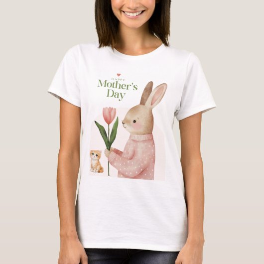 猫とウサギのデザインTシャツ Tシャツ (正面)