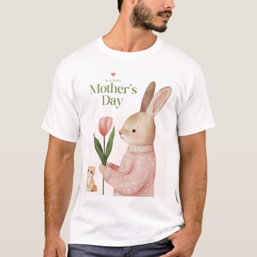 猫とウサギのデザインTシャツ Tシャツ (正面)