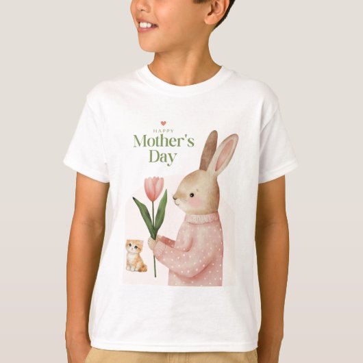 猫とウサギのデザインTシャツ Tシャツ (正面)