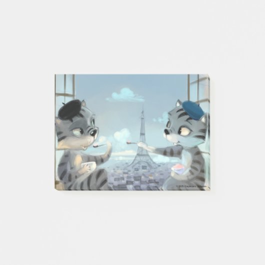 猫とエッフェル塔 - パリメモ 4" x 3" ポストイット (正面)