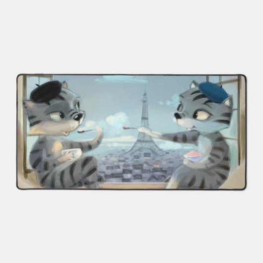猫とエッフェル塔 - パリ デスクマット (正面)