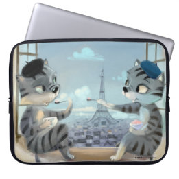猫とエッフェル塔 - パリ ノートパソコン スリーブ