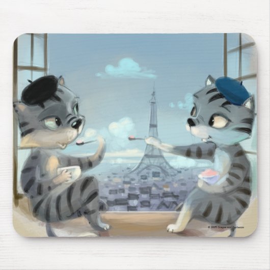 猫とエッフェル塔 – パリ マウスパッド (正面)