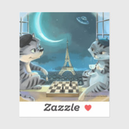 猫とエッフェル塔 - 夜のビニールステッカー シール