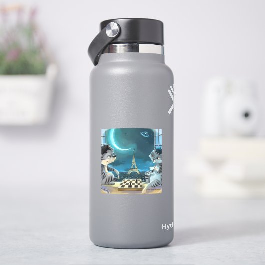 猫とエッフェル塔 - 夜のビニールステッカー シール (HydroFlask)