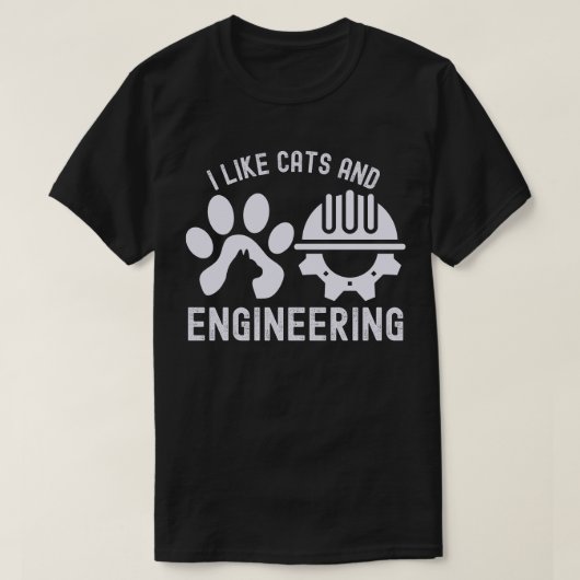 猫とエンジニアリングが好き エンジニアリングの引用 Tシャツ (デザイン正面)