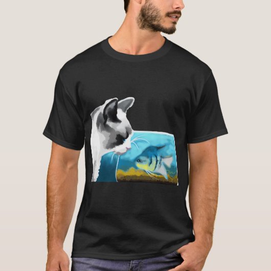 猫とエンゼルフィッシュ Tシャツ (正面)