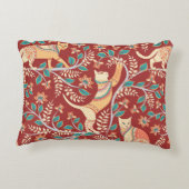 猫とオーナメント、枝に花と葉 アクセントクッション (裏面)